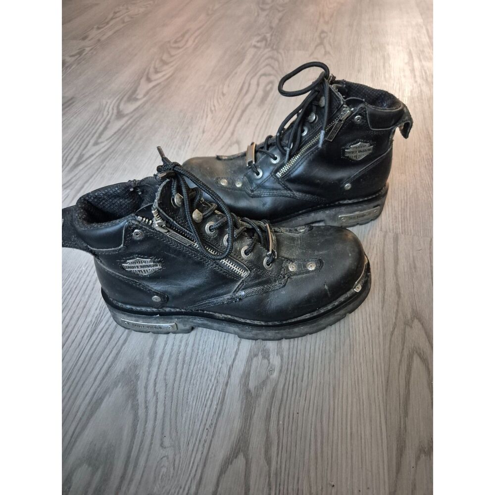 Harley-Davidson Men's 9.5 Black Leather Motorcycle Boots Side Zip Biker Y2K